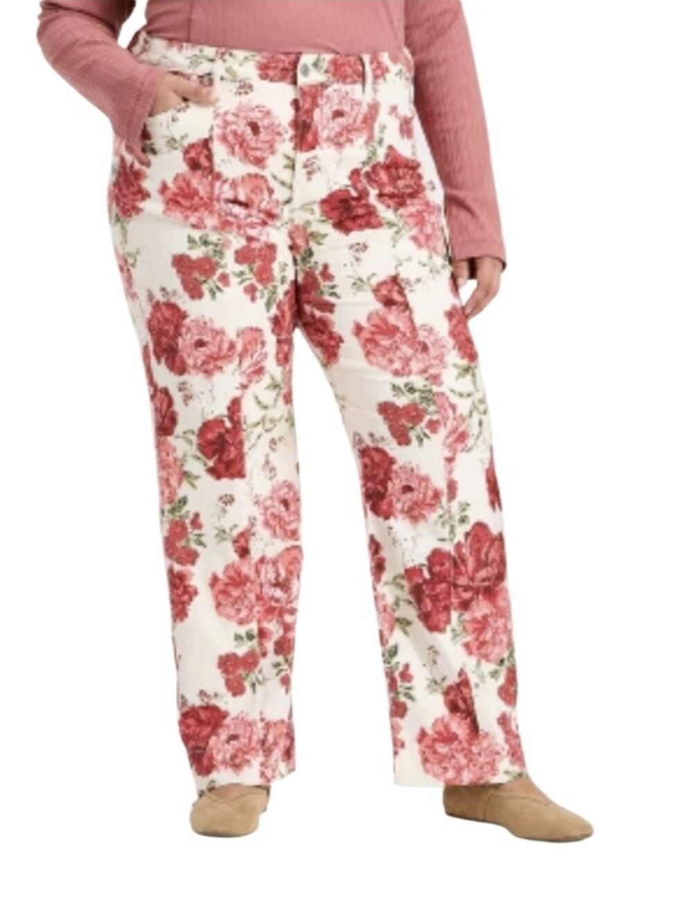 #K32 Ava & Viv High-Rise Straight Leg Jeans - Rose Print